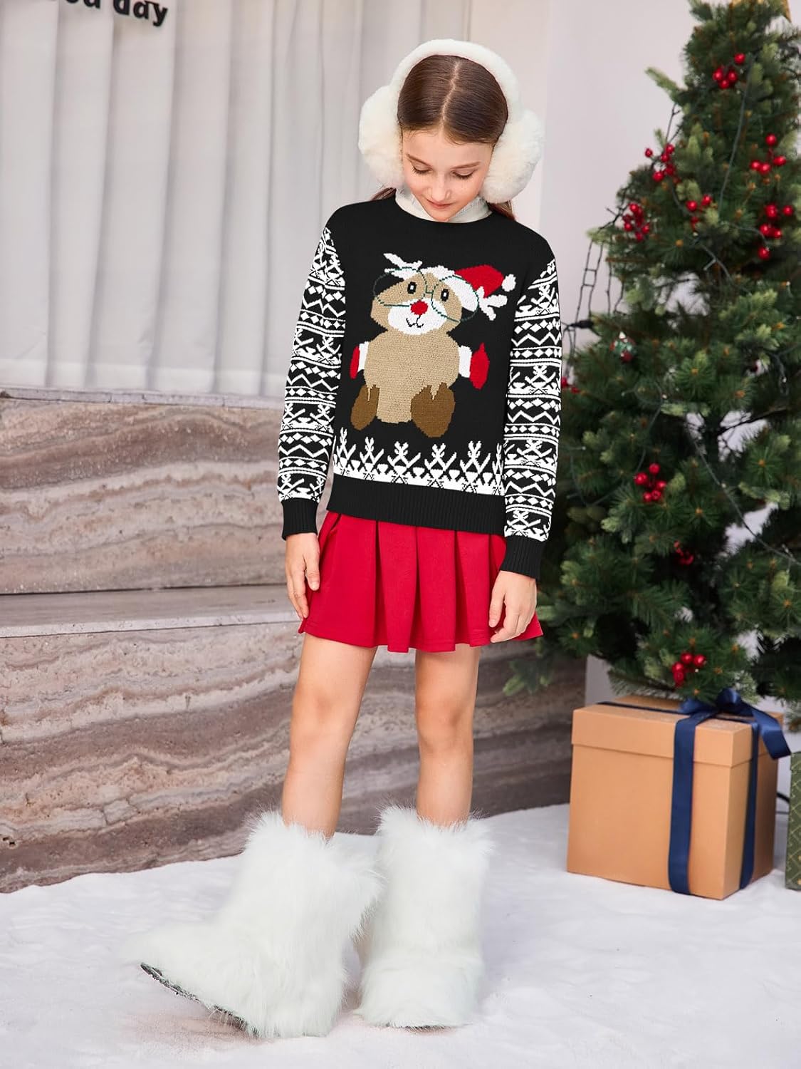 Haloumoning Girls Christmas Sweater Kids Long Sleeve Chunky Knit Sweaters Pullover Jumper Tops 5-14 Years - Image 5