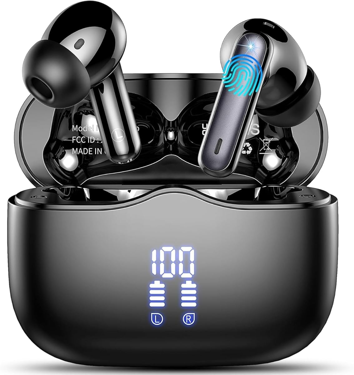 Wireless Earbuds, Bluetooth 5.4 Headphones in Ear with HiFi Stereo Deep Bass, 4 ENC Noise Cancelling Mic Wireless Earphones 40H Playtime, Bluetooth Earbuds Dual LED Display, IP7 Waterproof, USB-C