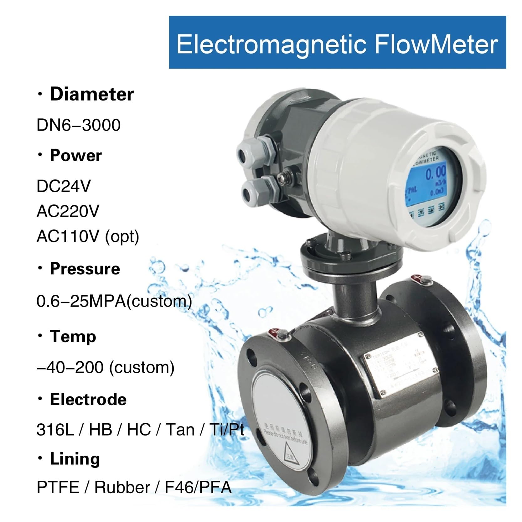 Caudalímetro electromagnético, caudalímetro magnético, sensor digital de caudal de líquidos, caudalímetro electromagnético industrial, caudalímetro de agua y fluidos. para Agua Líquida, Diésel(DN15)