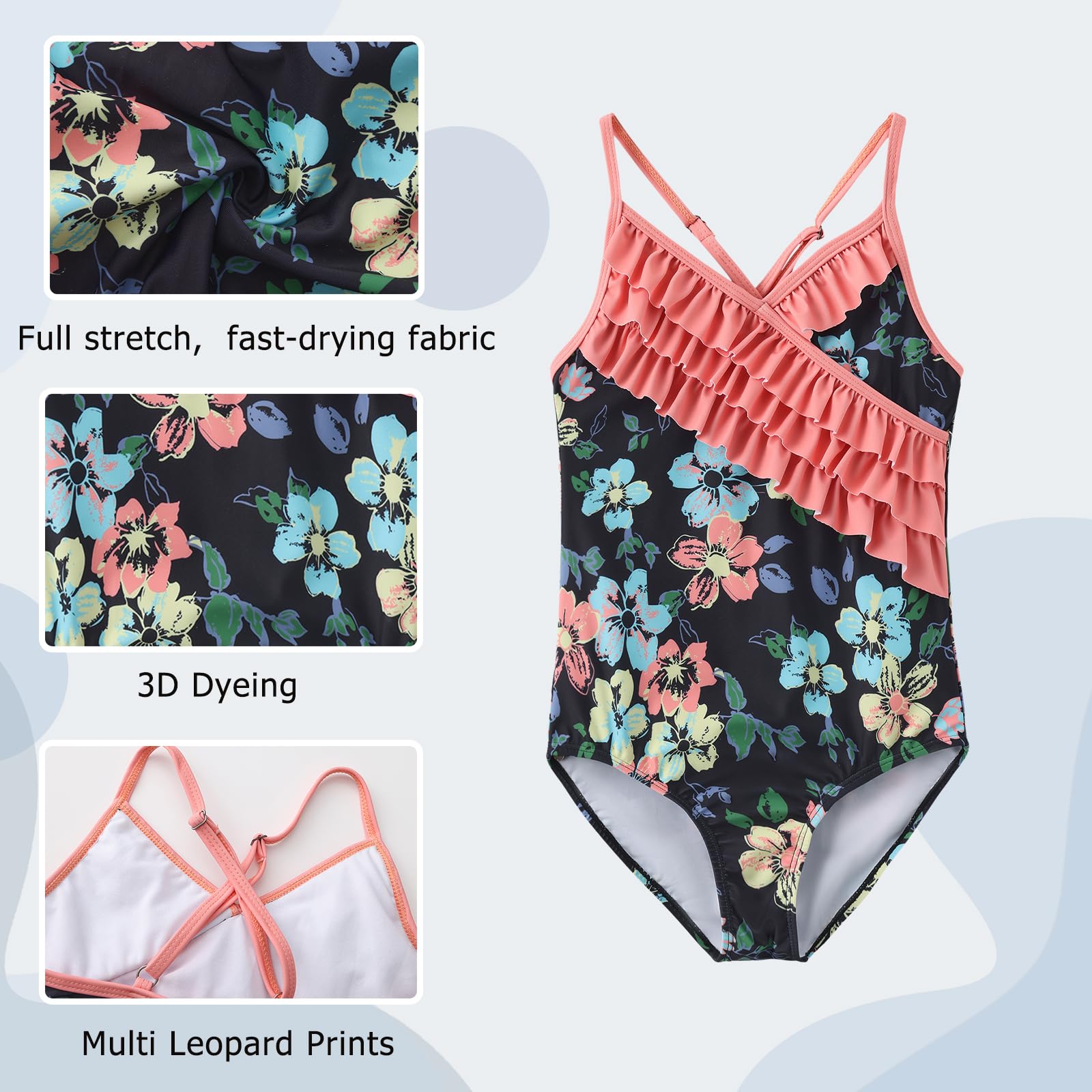 Aisyee Maillot de bain une pièce pour filles - Motif floral à volants