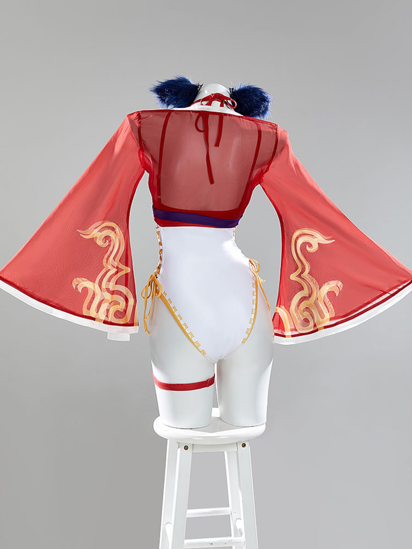 haikyuu Costume intero da donna con spalline incrociate, costume da bagno per cosplay, con copertura in chiffon e orecchie, Rosso, Small