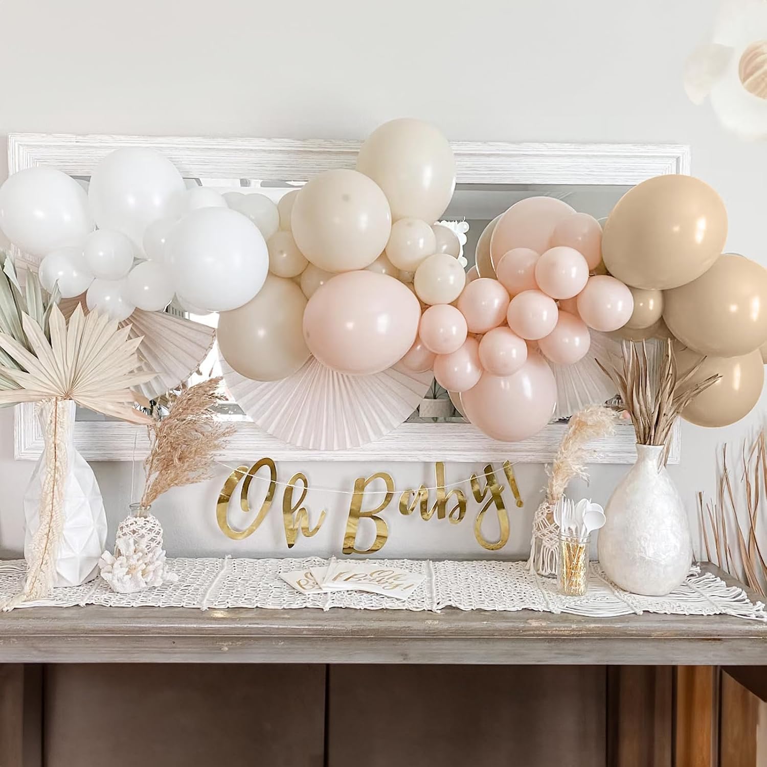 Neutral Balloons Arch Kit, Cream Peach Boho Balloons Garland with Double Stuffed Sand White Balloon and Light Pink Balloon for Baby Shower Birthday Wedding Bridal Shower Party Decorations image 4