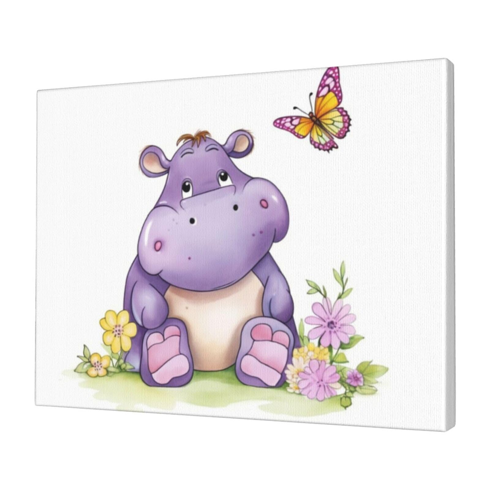 KLOPH Butterfly and hippo Canvas Wall Art for Living Room 12"x16" Modern Artwork Painting for Bathroom Hanging Canvas Prints Aesthetic Wallart for Bedroom Kitchen Office Wall Decor