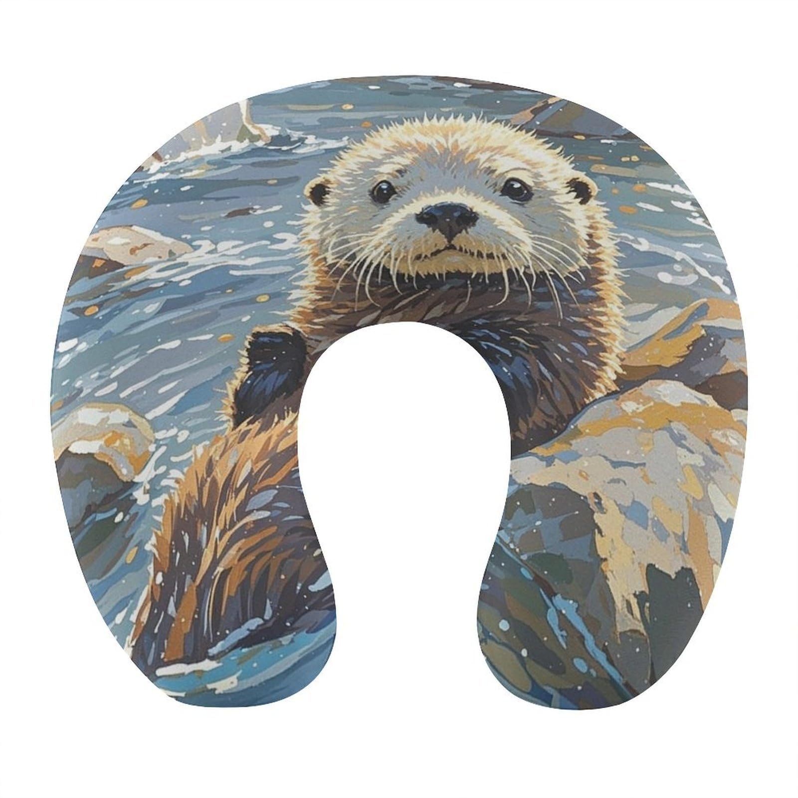 FekiLoot Sea Otters Painting Travel Pillow U Shaped Neck Pillow Comfortable Memory Foam Pillow Portable Soft Headrest Lightweight Neck and Head Support for Planes Trains Self-Driving Cars