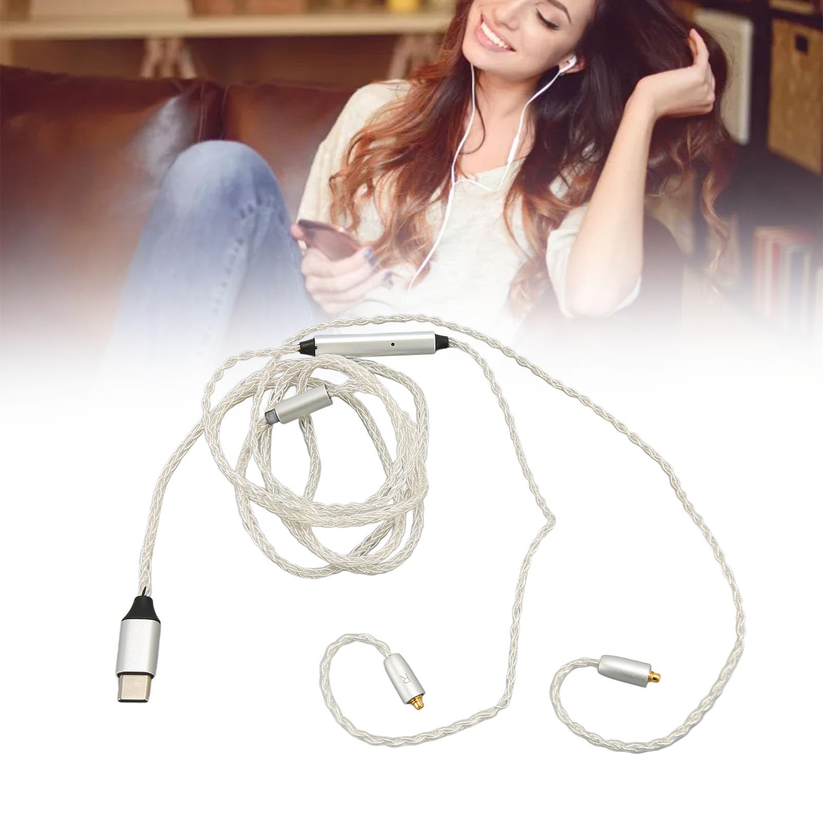 Annadue Typ C bis für MMCX Kabel, Ersatz Earphone Upgrade Kabel mit MIC für SE215 SE315 SE535 SE846 für UE900 White 3,9ft