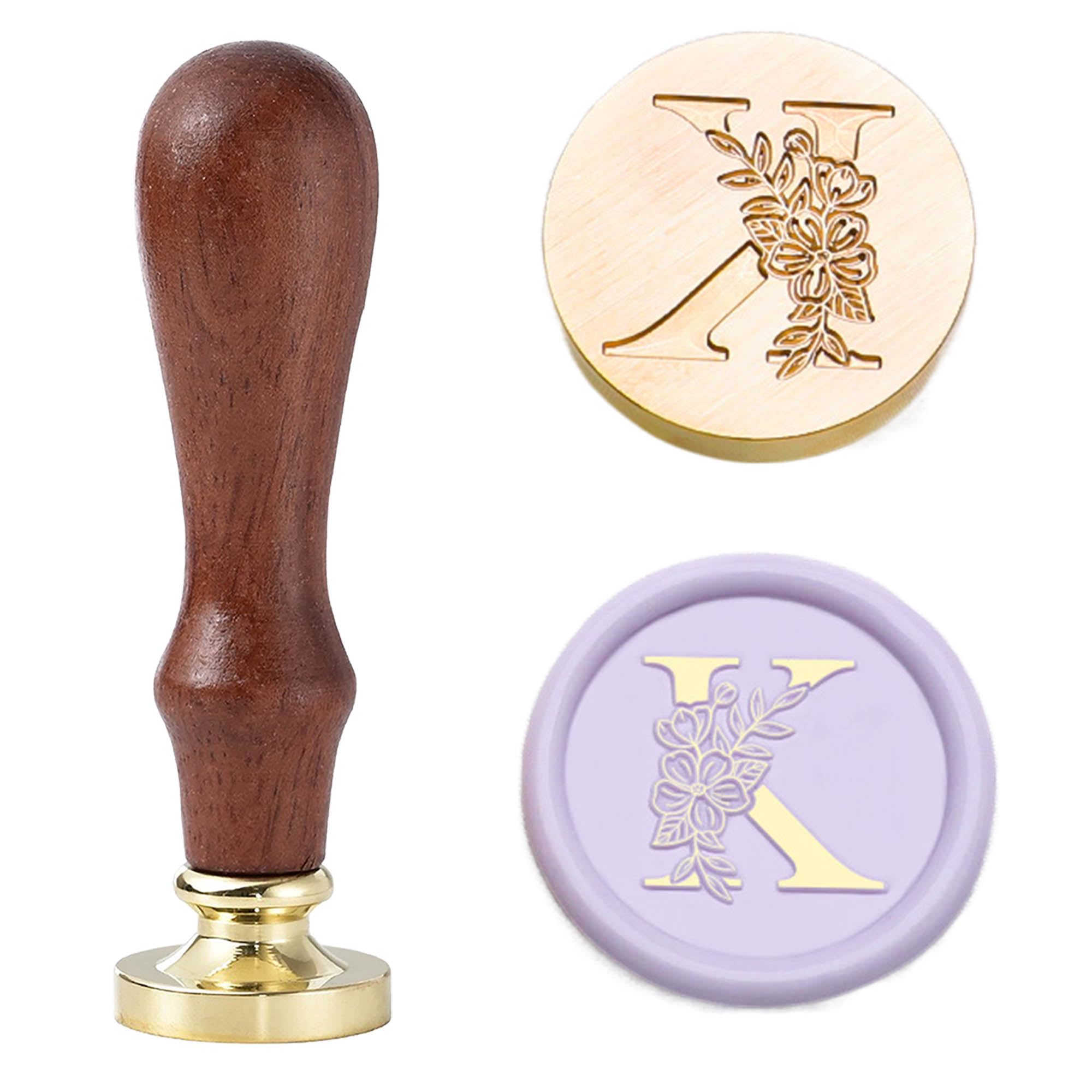 Statice Letter K Wax Seal Stamp - Initial Sealing Wax Stamp with Flower,0.98 inch/25mm Brass Alphabet Graphic Stamp for Envelopes,Invitations or Valentine's Day Gifts — image 1