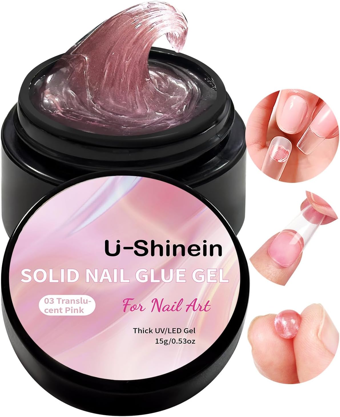 15 ml Solid Nail Glue Gel for Acrylic Nails, Press on Tips, Art Manicure - 0.52oz, Translucent Pink