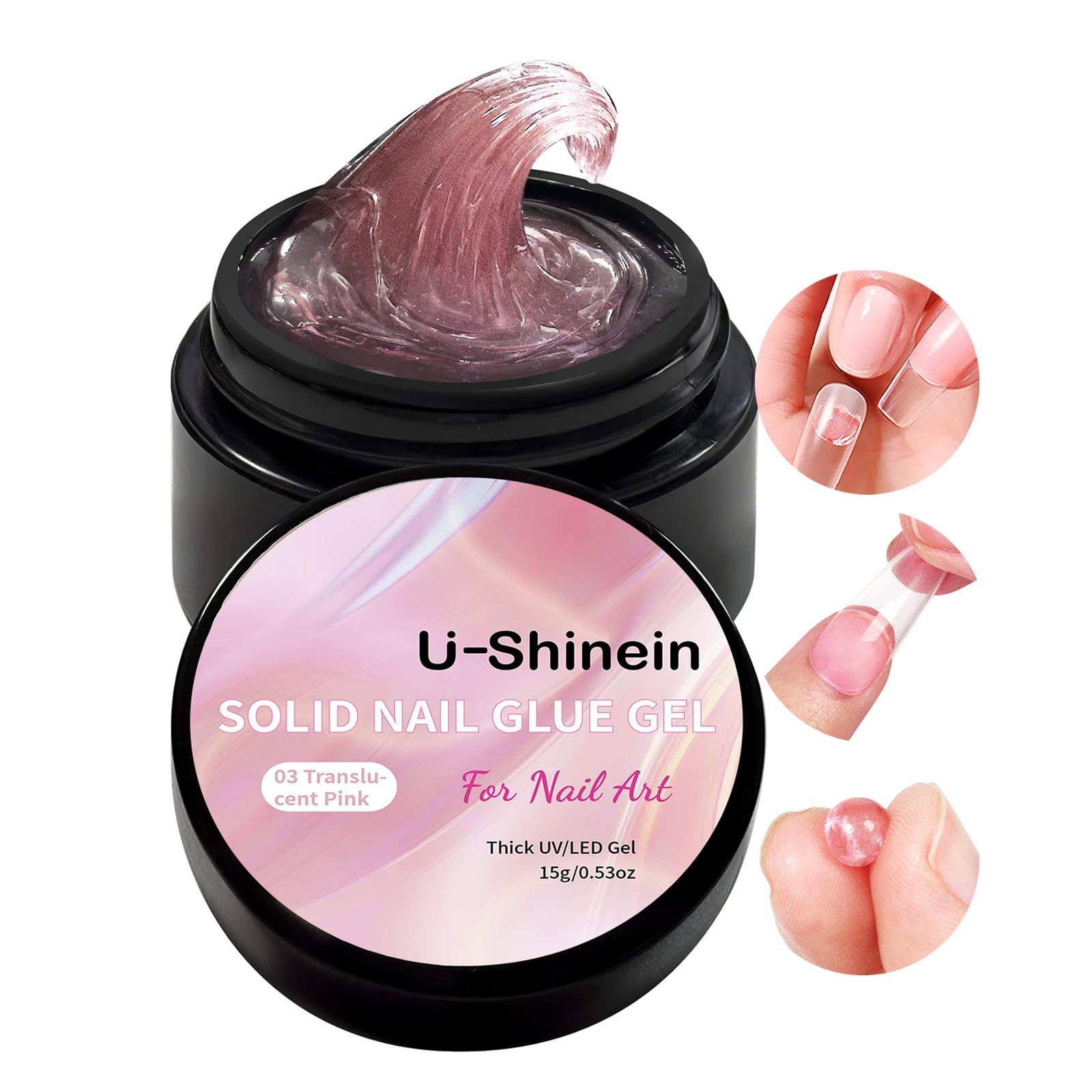 15 ml Solid Nail Glue Gel for Acrylic Nails, Press on Tips, Art Manicure - 0.52oz, Translucent Pink