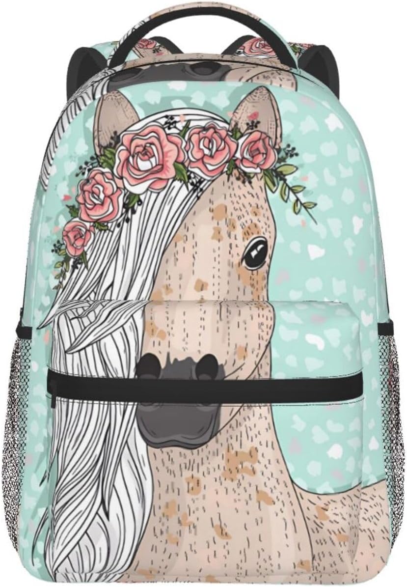 [Zateem] メンズとレディースのバックパック、スクールバックパック、通勤、アウトドア旅行バックパック 馬柄 ウマ 馬愛好家 総