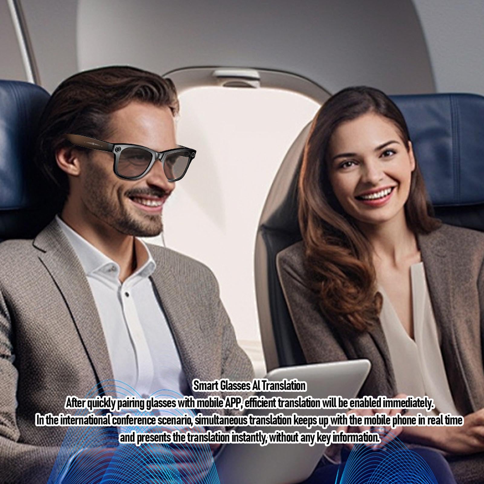 Denash Gafas Inteligentes de IA con Cámara, Gafas de Grabación de Video 4k Portátiles, Traducción en Tiempo Real Gafas Inteligentes Bluetooth para Viajar, Al Aire Libre