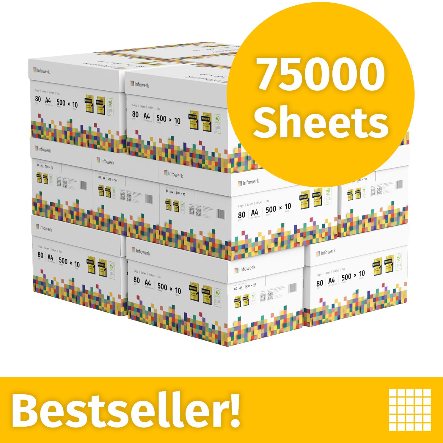 Druckerpapier Kopierpapier 75000 Blatt 150 x 500 A4 80g Premium Hochweiß CIE 160 PEFC zertifiziert