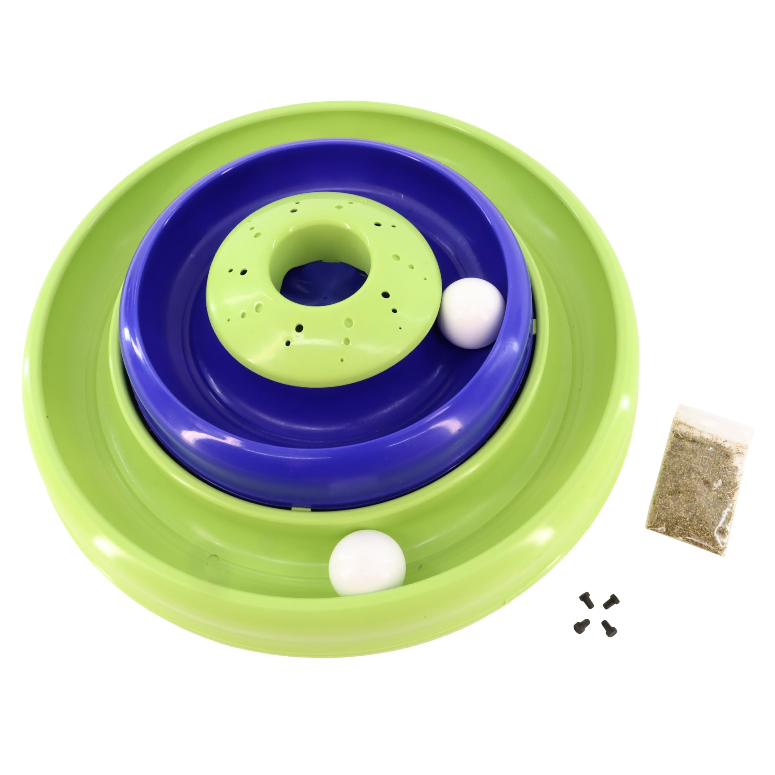 Pet Turbo Catnip Hurricane Cat Toy - Interactive Double Cat Toy Ball Track - for Cats and Kittens - Green and Blue - 16"