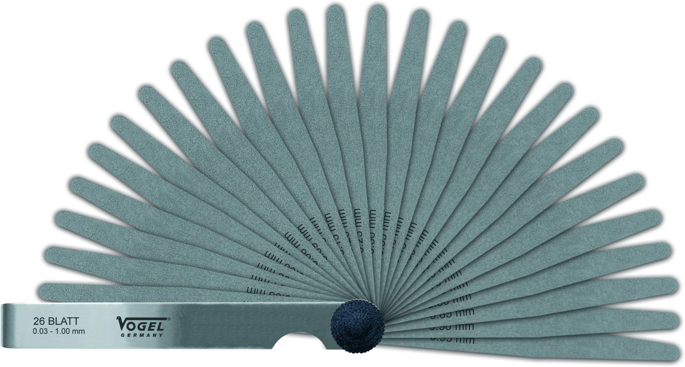 Vogel Germany Feeler Gauge Set (21 Sheets, Measuring Range: 0.05-2.00 mm, Made of Hardened Spring Steel, conical Blade Shape, 100 mm Long) 411009