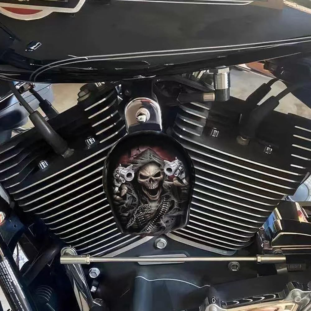 Copertura per clacson da moto in alluminio cromato con motivo fuso nero, decorazione di Halloween, campana gotica (B)