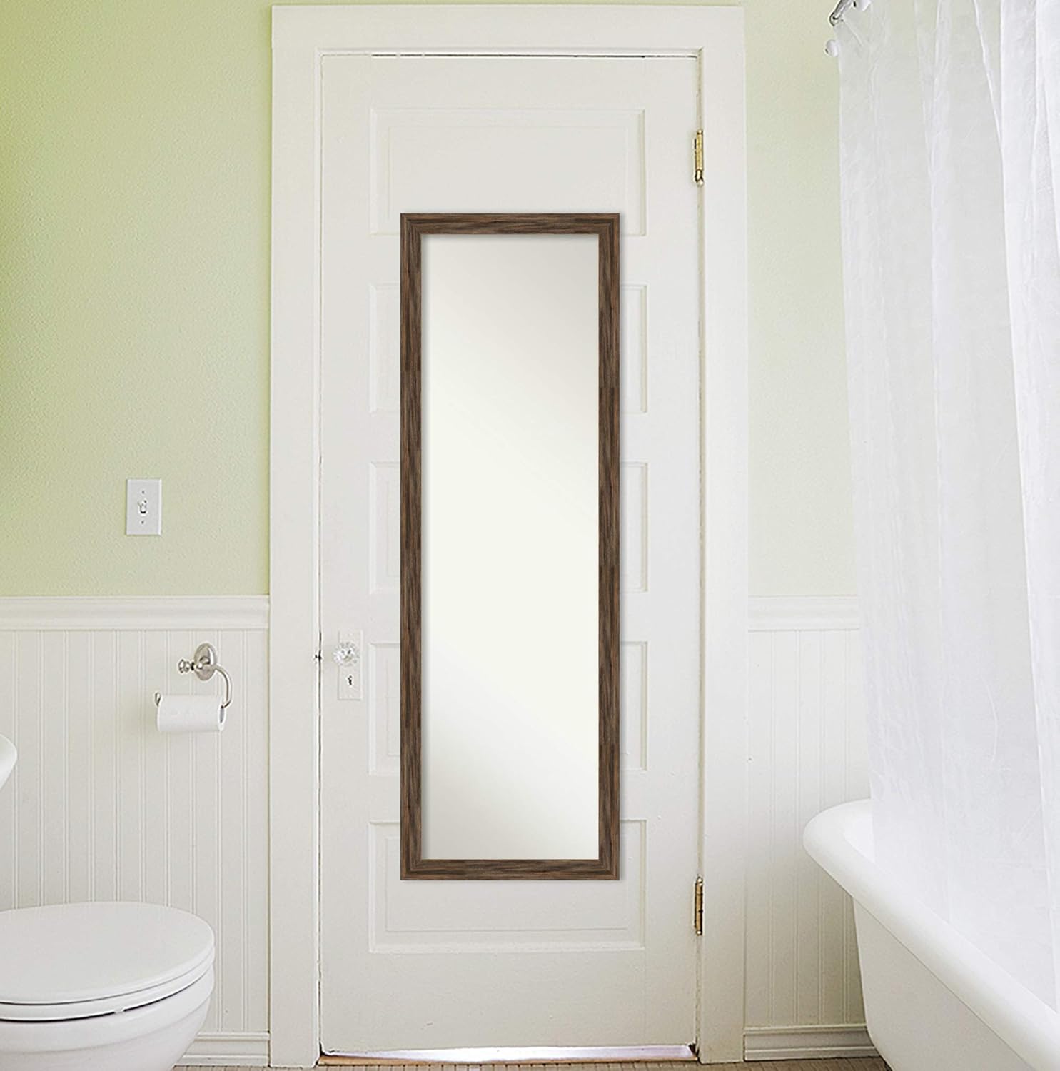 Amanti Art Brown Full Length Mirror for Door, 51x17 Regis Barnwood Mocha Narrow Tall Wall Mirror Full Length, Mounted to Door or Closet Wall with no Visible Brackets, Country Rustic Wood Frame,