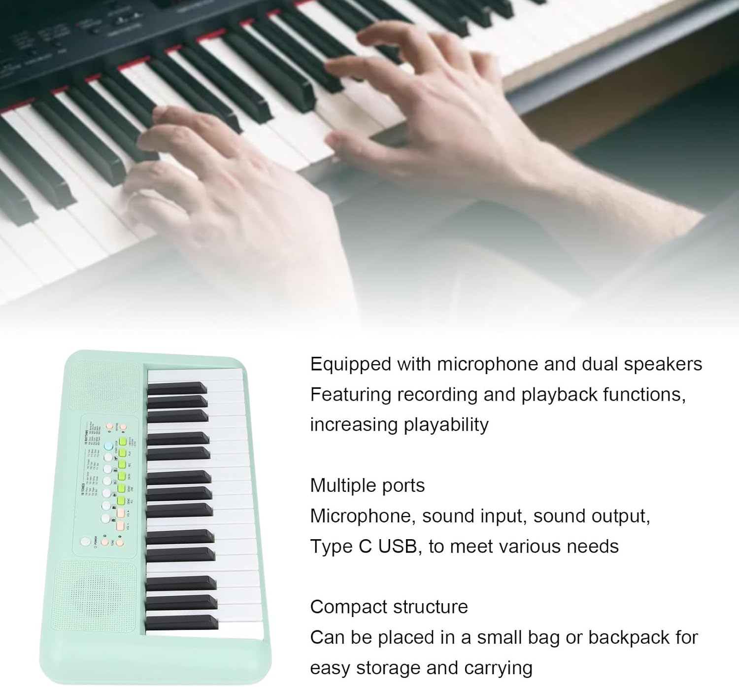 Electronic Piano Keyboard 32 Key Digital Keyboard with 16 Tones, 10 Rhythms, Vibrato Sustain & Echo Effects, Includes Microphone (Avocado Green