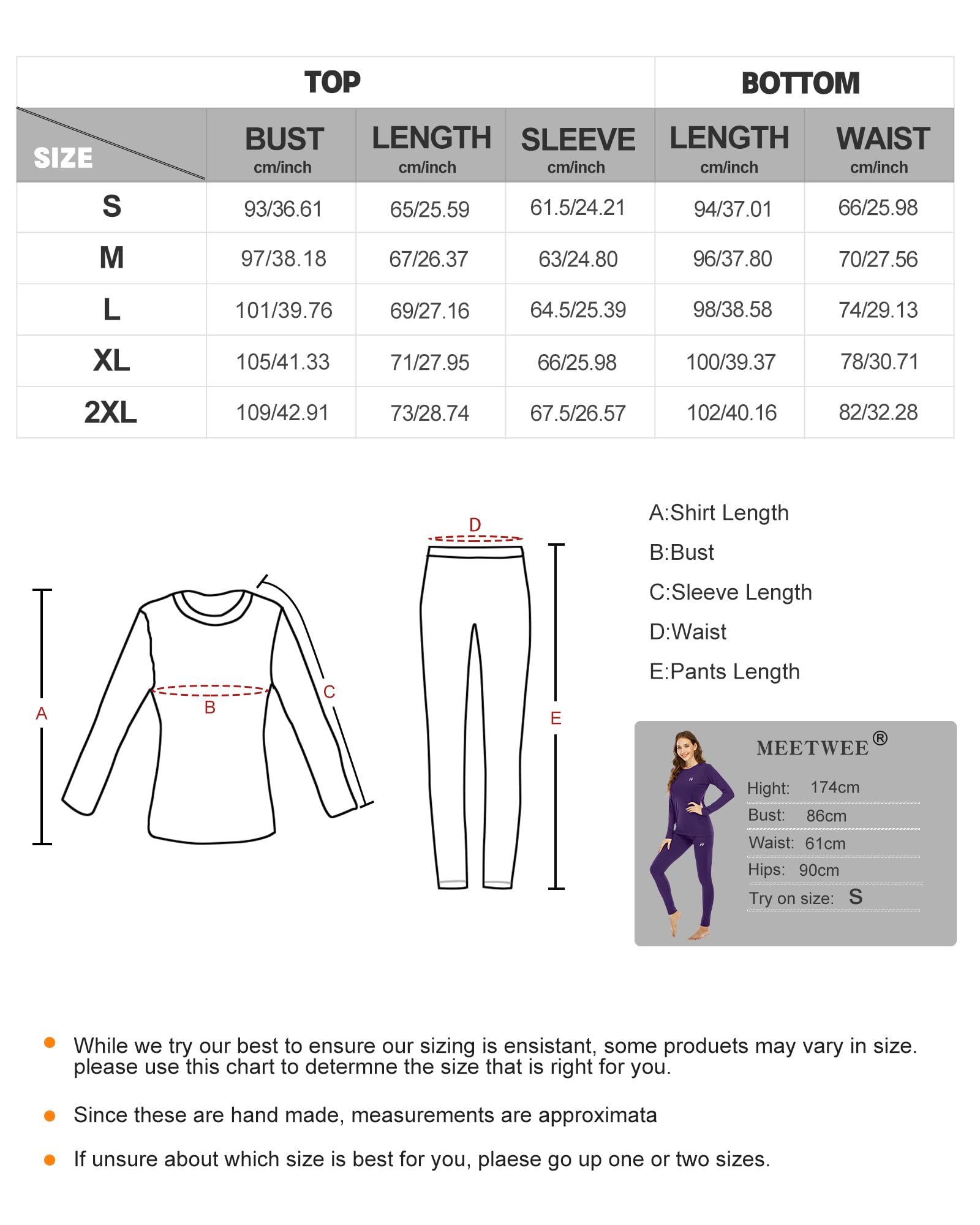 MEETWEE Sous-vêtements thermiques pour femme avec doublure polaire - - Taille XL