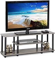 Furinno Turn-N-Tube 3-Tier TV Stand for 50" TVs - No Tools Assembly, French Oak Grey/Black, Easy Storage Entertainment Center