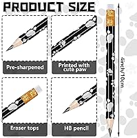Vista 2 de Whaline 48 lápices cortos de pata de perro con borradores, lápiz de escritura de huellas blancas y negras, bonitos lápices de madera para premio