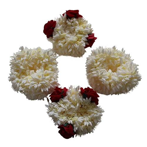 Jazmín artificial Gajra Hair Scrunchie, Wedding Gajra, Favores de boda Indian I Accesorios para el cabello para mujeres, niñas I Pack de 4