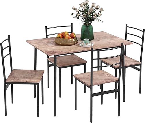 HOMCOM Juego de mesa de comedor de 5 piezas para 4, mesa y sillas de cocina que ahorran espacio, juego de comedor rectangular con marco de acero