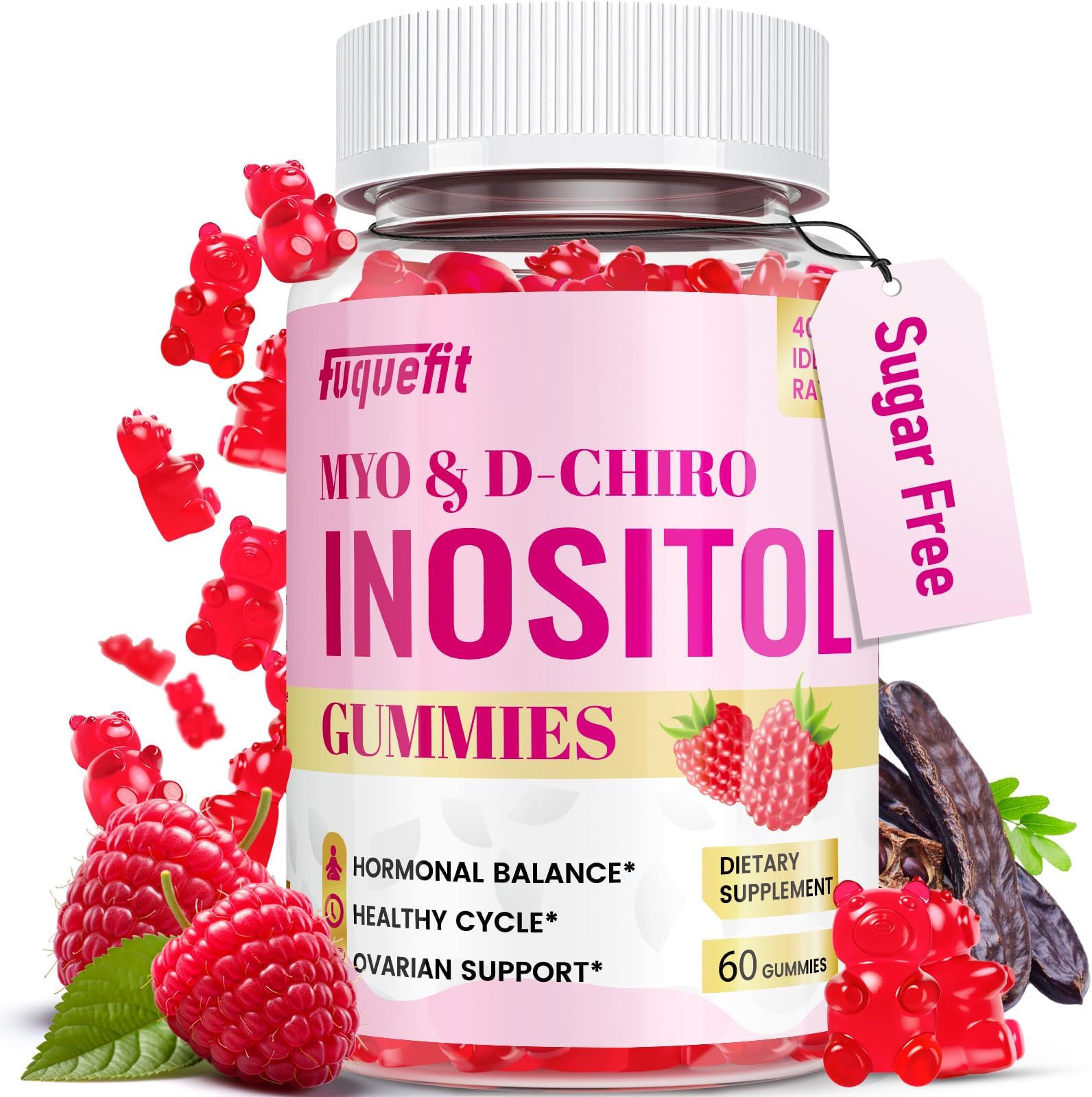 Myo-Inositol & D-Chiro Inositol Gummies 2000mg,40 :1 Ratio Inositol Supplement for Women with Vitamin D3 & Folic Acid,Hormone Balance, Fertility & Ovarian Support, 60 Sugar Free Gummies