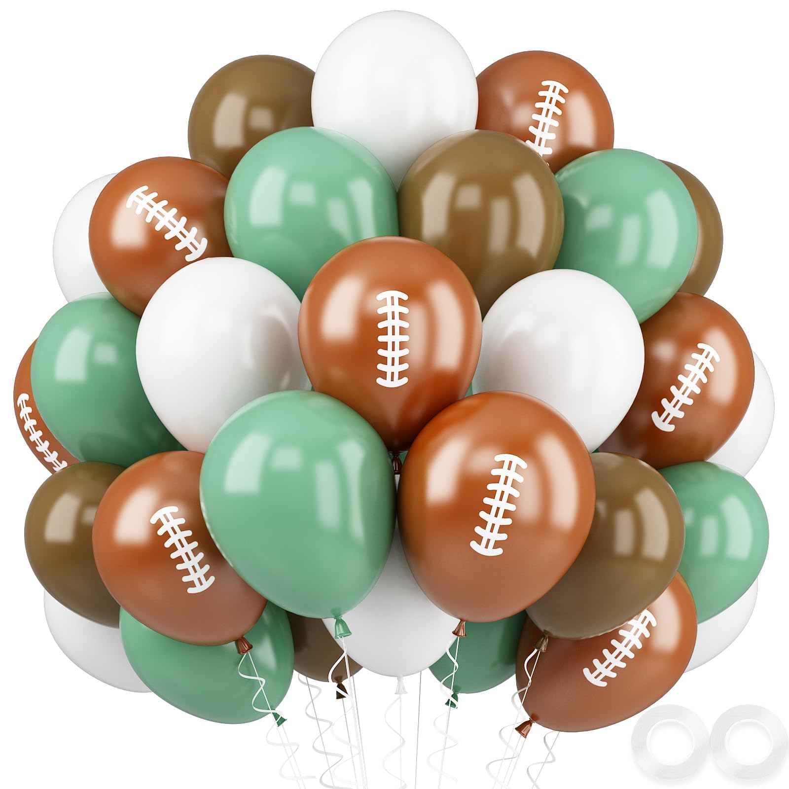 Football Balloons, 52 PCS 12 Inch Brown Bean Green White Football Printed Balloons, Football Party Decorations for Football Boys Sports Rugby Baby