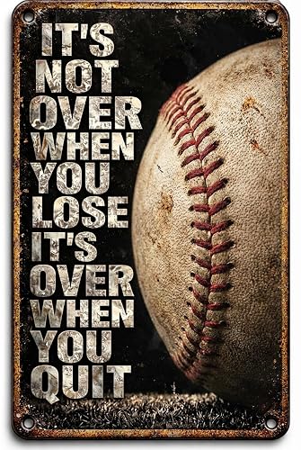 Inspirational Baseball Metal Sign 8x12 Inch, It's Not Over When
