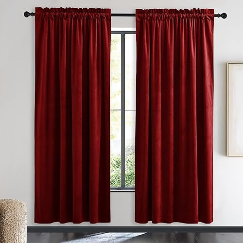 NICETOWN Cortinas y cortinas navideñas de terciopelo rojo para dormitorio, paneles de decoración del hogar para cine en casa, sala de cine,