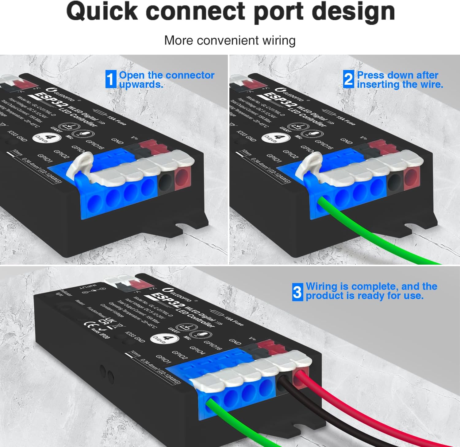 ESP32 WLED LED Strip Controller 4 Channel Outputs 15A Fuse Link TI Level Shifter UART Download DIY Dynamic Lighting Mode APP Control for Digital RGB IC WS2811 WS2812 WS2815 SK6812 etc - Image 7