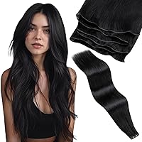 Vista 10 de LaaVoo Extensiones de cabello humano real para coser, extensiones de cabello humano de doble trama, color negro azabache, 18 pulgadas, 3.53 onzas