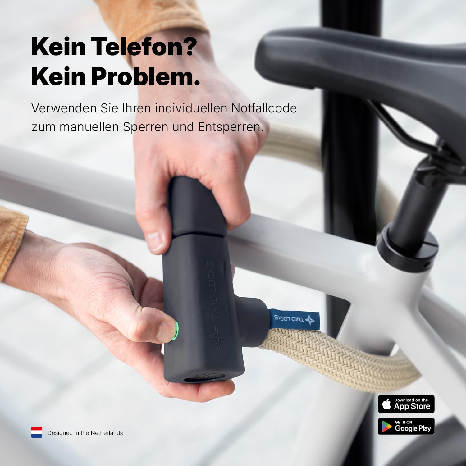 TMD Smart - Lucchetto a catena Keyless con allarme da 100 dB, certificato ART 2, app Bluetooth, antifurto per e-bike, con custodia in silicone, 70 cm, beige