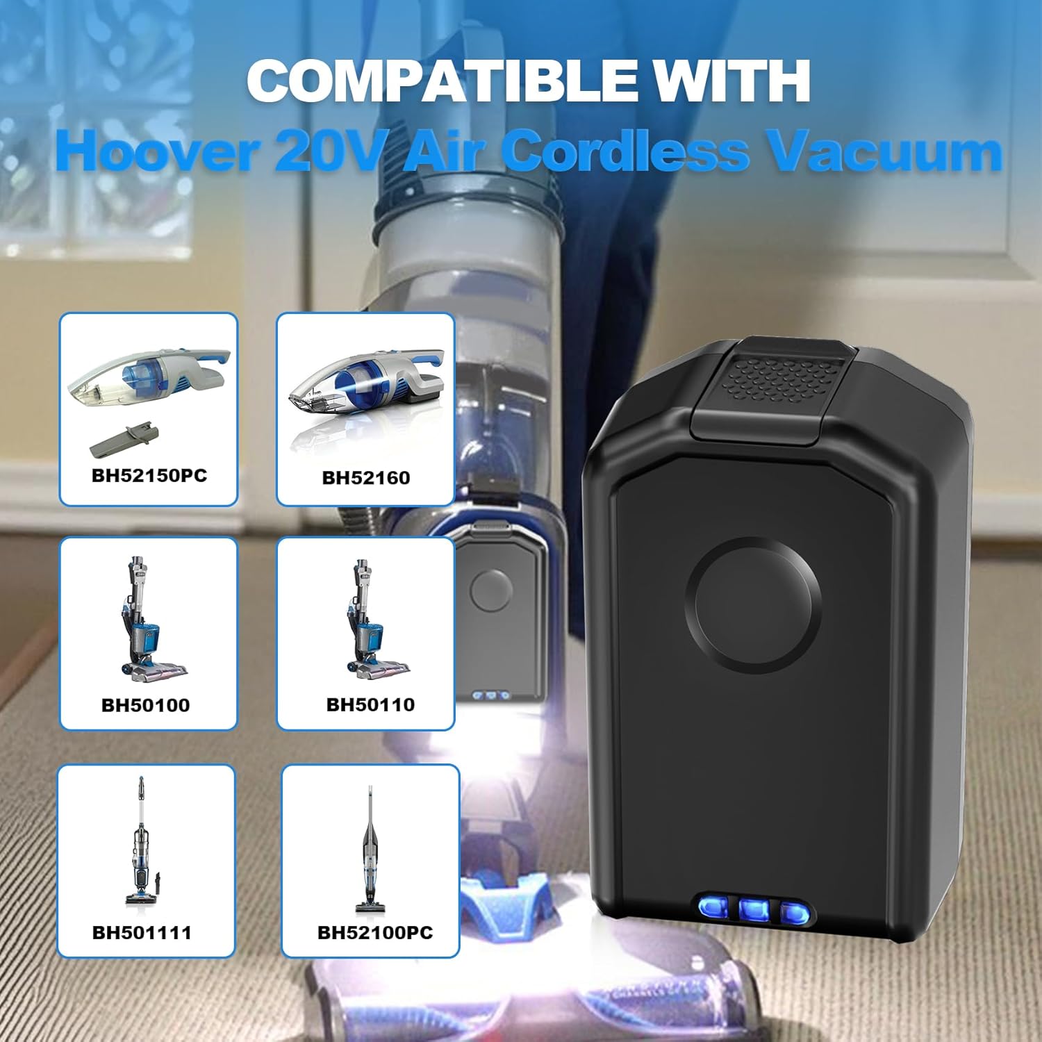 20V 6.0Ah Battery, Replacement for Hoover 20V Battery BH03100 BH03100PC BH03120 BH03120PC, Compatible with Hoover Air Cordless Vacuum BH50100 BH50110 BH50111 BH51120PC BH52100PC BH52150PC BH52160