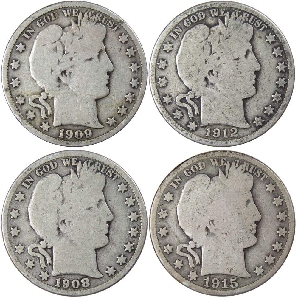 Barber Silver Half Dollar 4 Coin PDOS All-Mint Set Circulated at