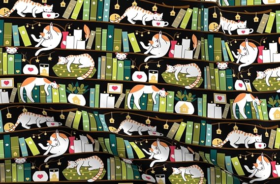 Amazon.com: Spoonflower Fabric - Library Cats Cat Book Candle Bookshelf ...