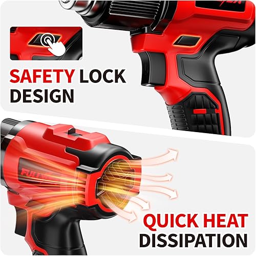 Miniatura 5 de Pistola de calor inalámbrica con 2 baterías de 4.0 Ah, kit de pistola de aire caliente de 5 boquillas portátil, calentamiento rápido máximo de 1022
