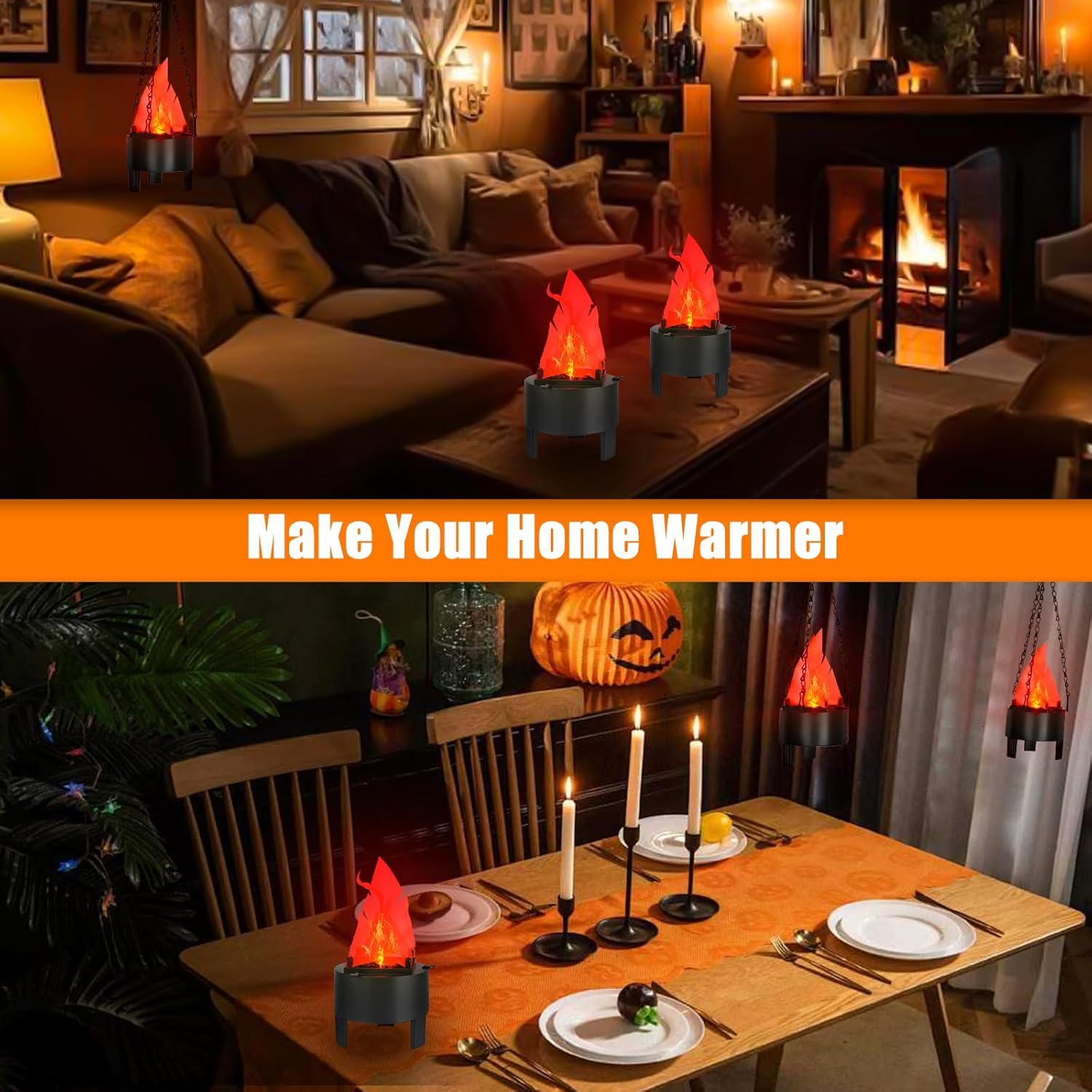 Bestview 3D Artificial Fake Fire Flame Light,LED Effect Light Fake Campfire Hanging Lamp, Realistic Simulated Prop Flame Lamp for Halloween Christmas Party Festival Decoration