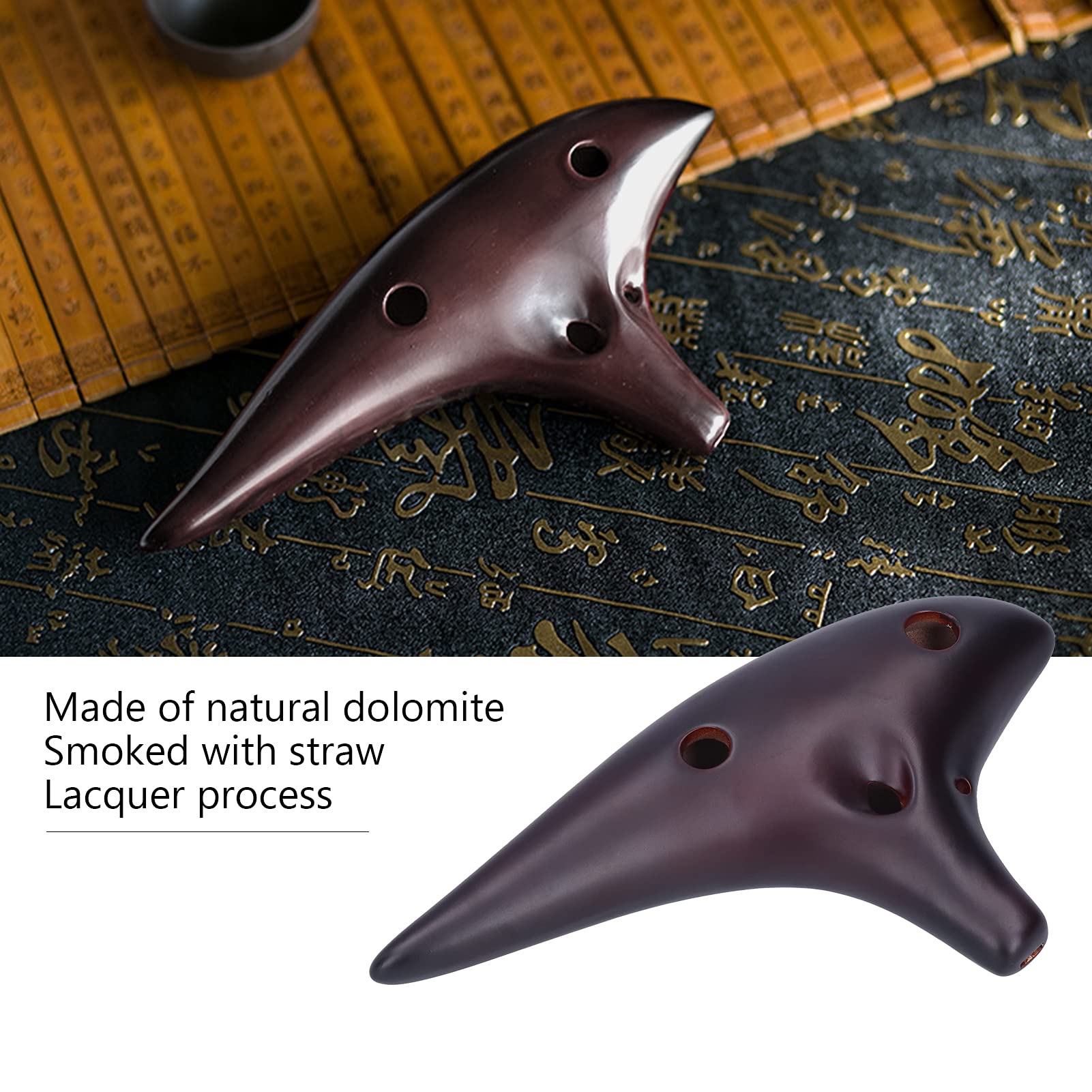 12 trous Alto C Ocarina, Belle Dolomite Ocarina portable pour débutant pour les jeux à l'extérieur