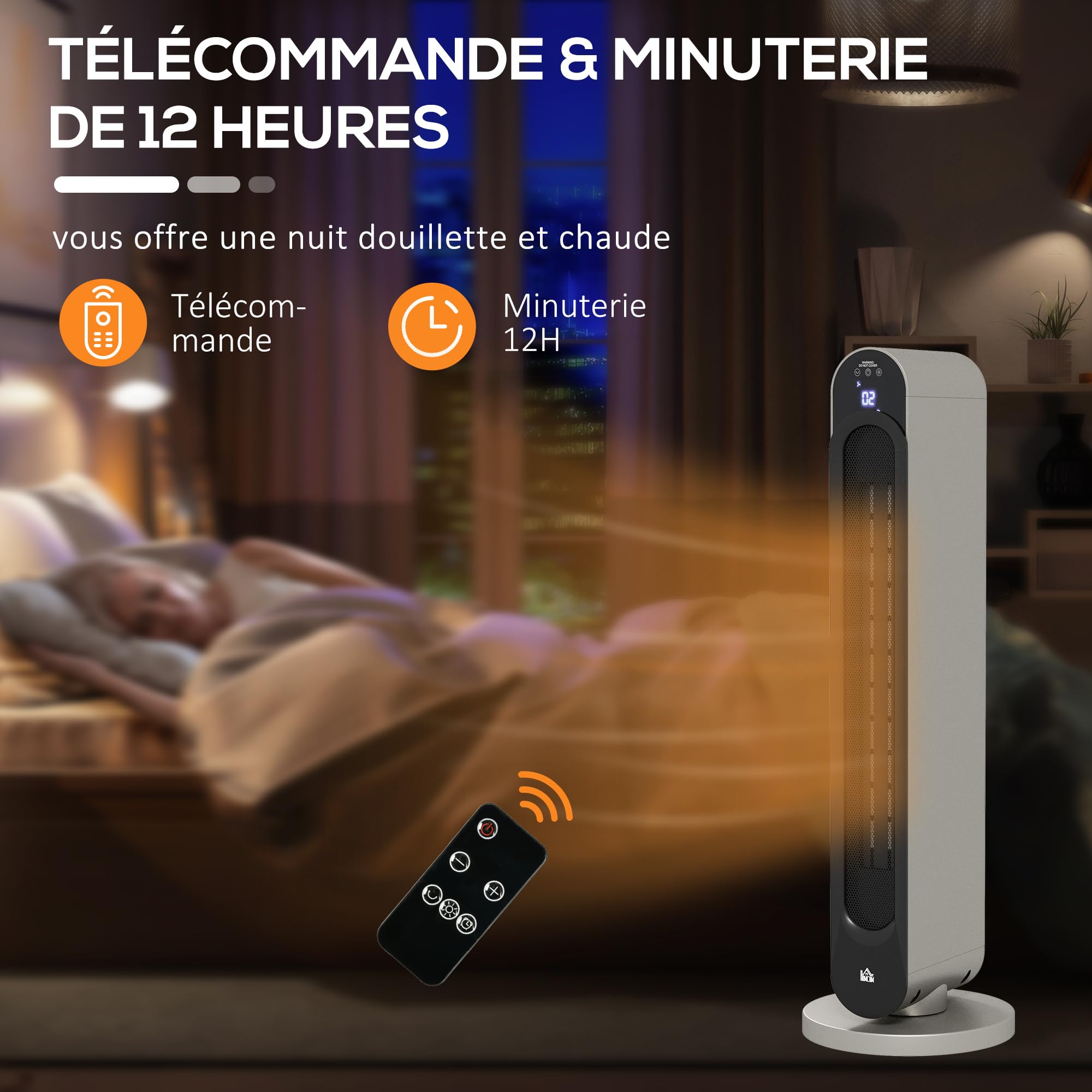 HOMCOM Chauffage soufflant oscillant 1100/2200 W - Mini radiateur céramique PTC - télécommande Incluse - Chauffage d'appoint Noir