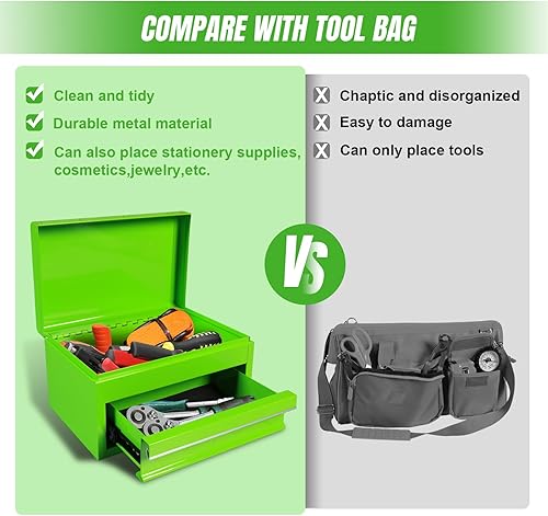 Miniatura 4 de Torin APBT701GB - Mini caja de herramientas portátil de acero de 10 pulgadas con cajón, pequeña caja de herramientas de metal para garaje, hogar