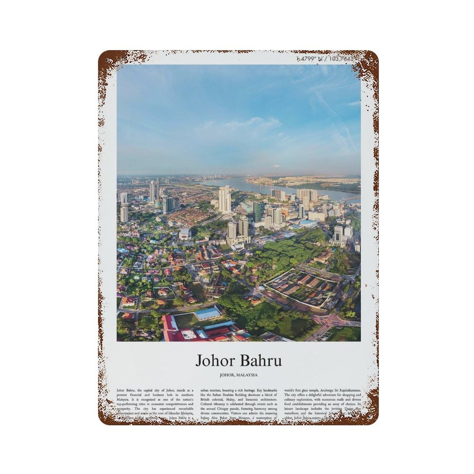 xiaoxiaoshen Johor Bahru Johor, Malaysia City Scenery Wall Decor Art Metal Tin Poster Modern Home Decor Art Home Bar Shop Decorations Vintage Sign 40x30cm