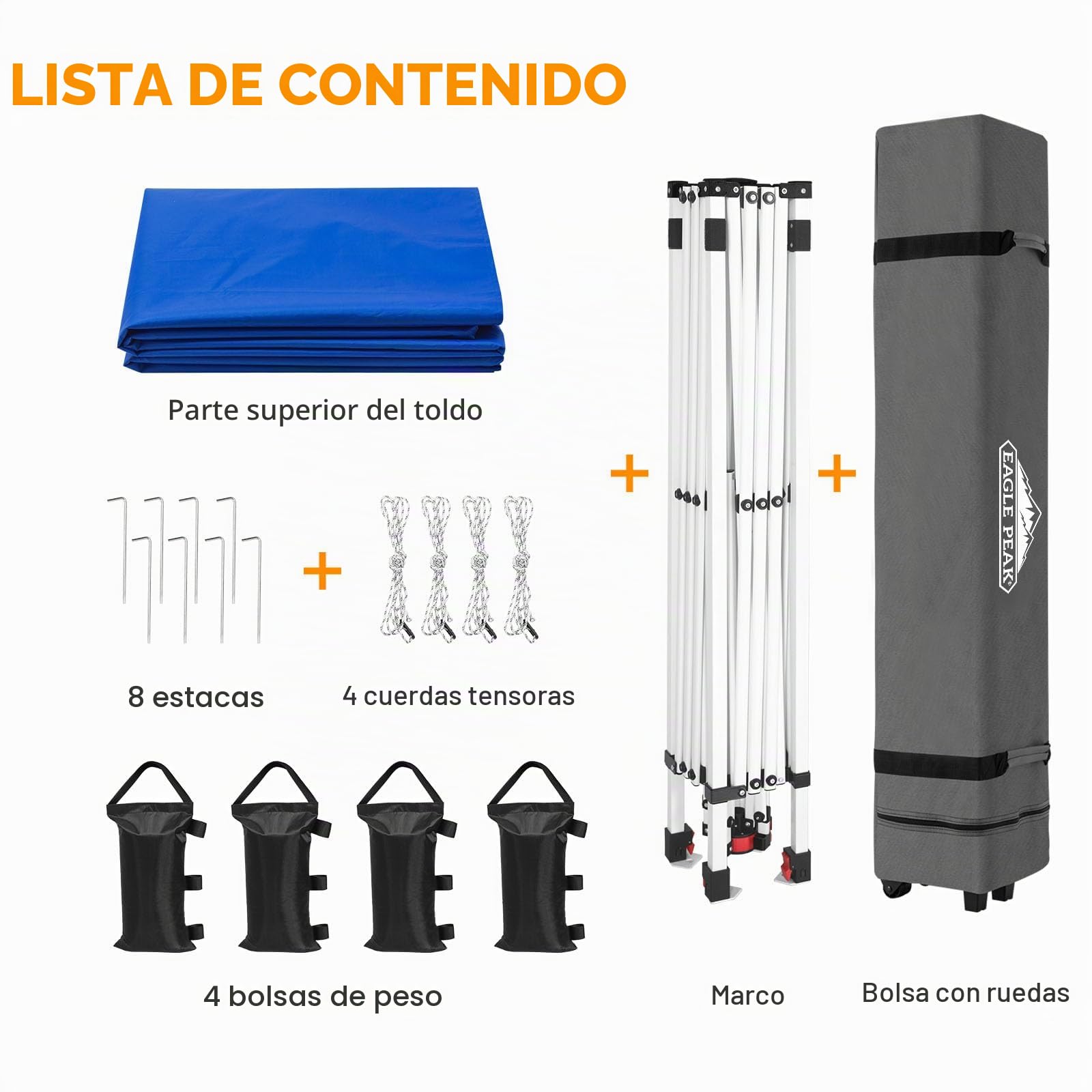 EAGLE PEAK Carpa Plegable con Bolsa con Ruedas, 8 Estacas, 4 Cuerdas, 4 Bolsas de Pesas, Montaje Fácil, 3x3 m, 9 m² de Sombra, Marrón