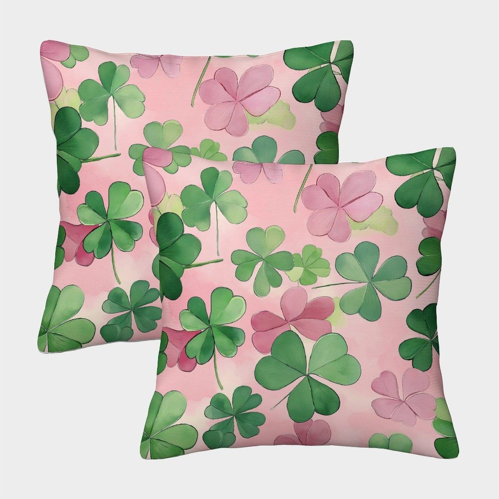 kaiyun 2 Pack Throw Pillowcase 40x40cmPink Watercolor Festival Theme Pattern,Clover Pattern Cushion Cover Home Decoration