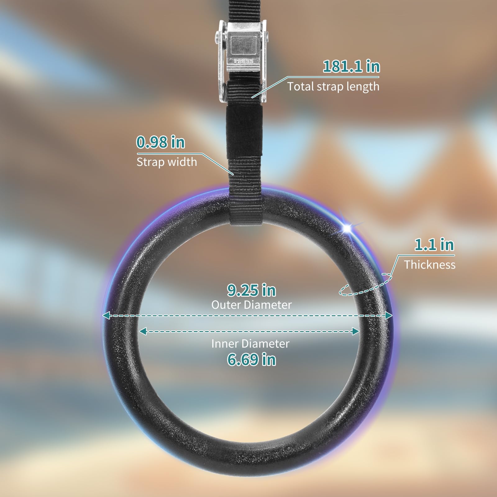 CIMOYBAI ABS-Kunststoff Gymnastikringe aus mit verstellbaren Straps für Calisthenics, Gymnastik, Olympische Ringe Durchmesser 28mm, Cross Fitness Klimmzüge & Krafttraining, Tragfähigkeit 300kg