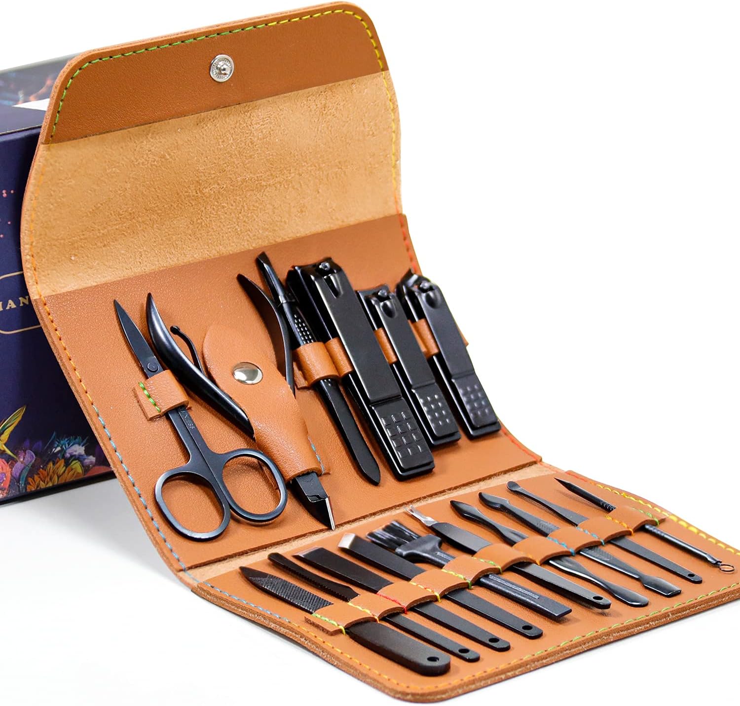 AIWOGEP 16 Pieces Manicure Set with PU Leather Case, Personal Care Tool Kits, Stainless Steel Pedicure Set,Nail Clippers Scissors Gifts for Men/Women, Anniversary, Christmas, Birthday