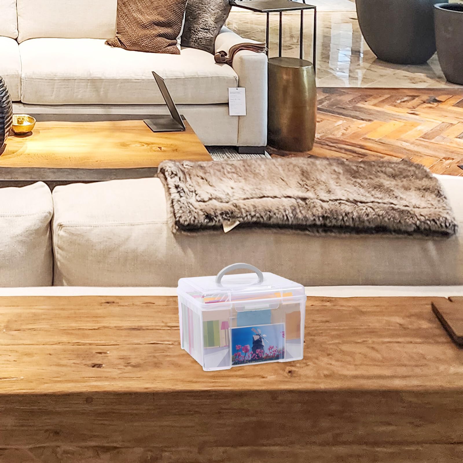 Supvox Tragbare Kunststoffbox mit 6 Fächern Durchsichtiger Organizer für Grußkarten und Fotoaufbewahrung Vielseitige Dokumentenbox für Büro und Zuhause