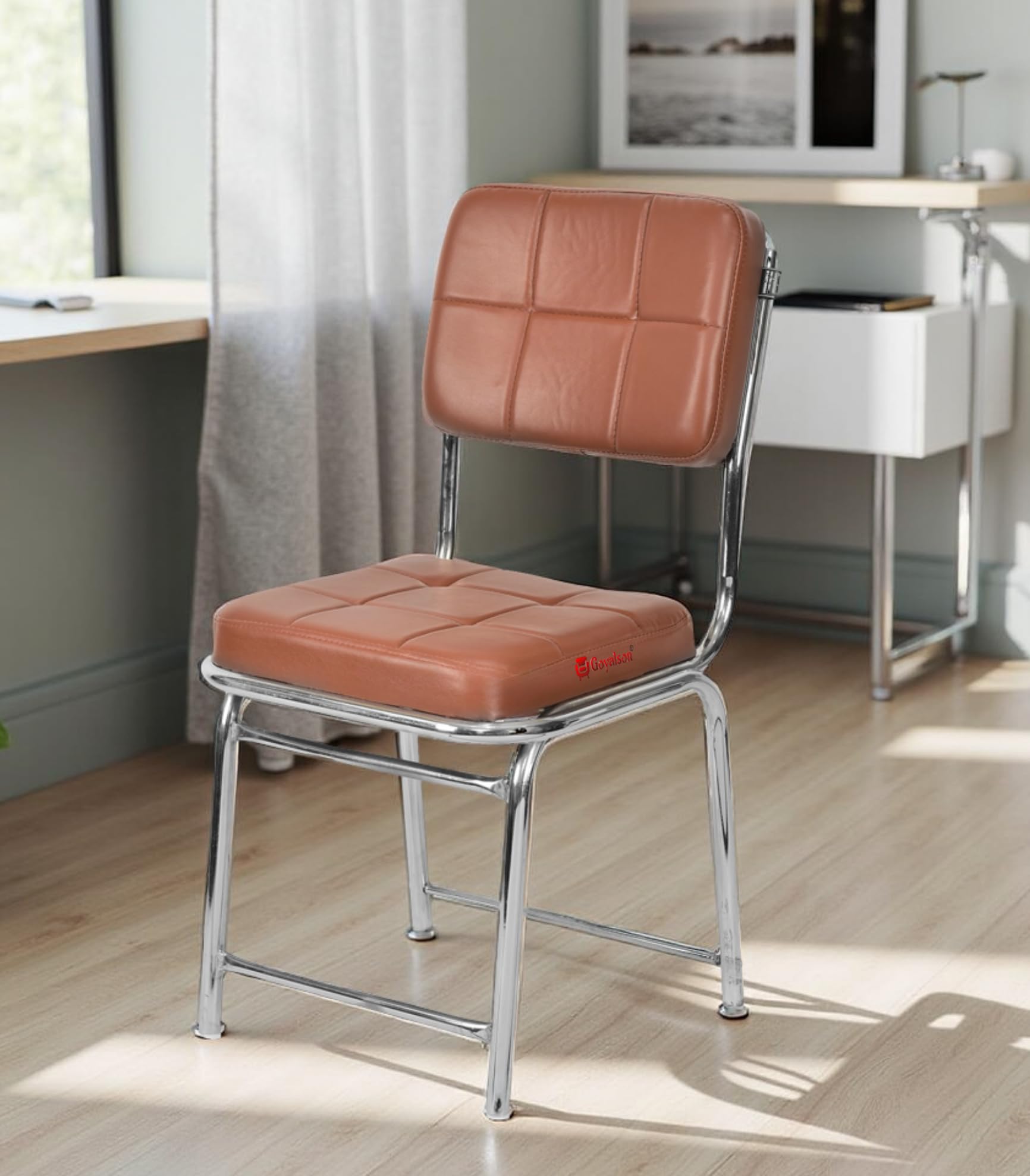 RATISON Office Chair Reception Waiting Area Home Study Visitor Chair Without Arm Heavy Duty with Steel Frame and Cushion seat Back, Without Wheels Hold up to 140 kg (1, Tan, Heavy 3)-image-2
