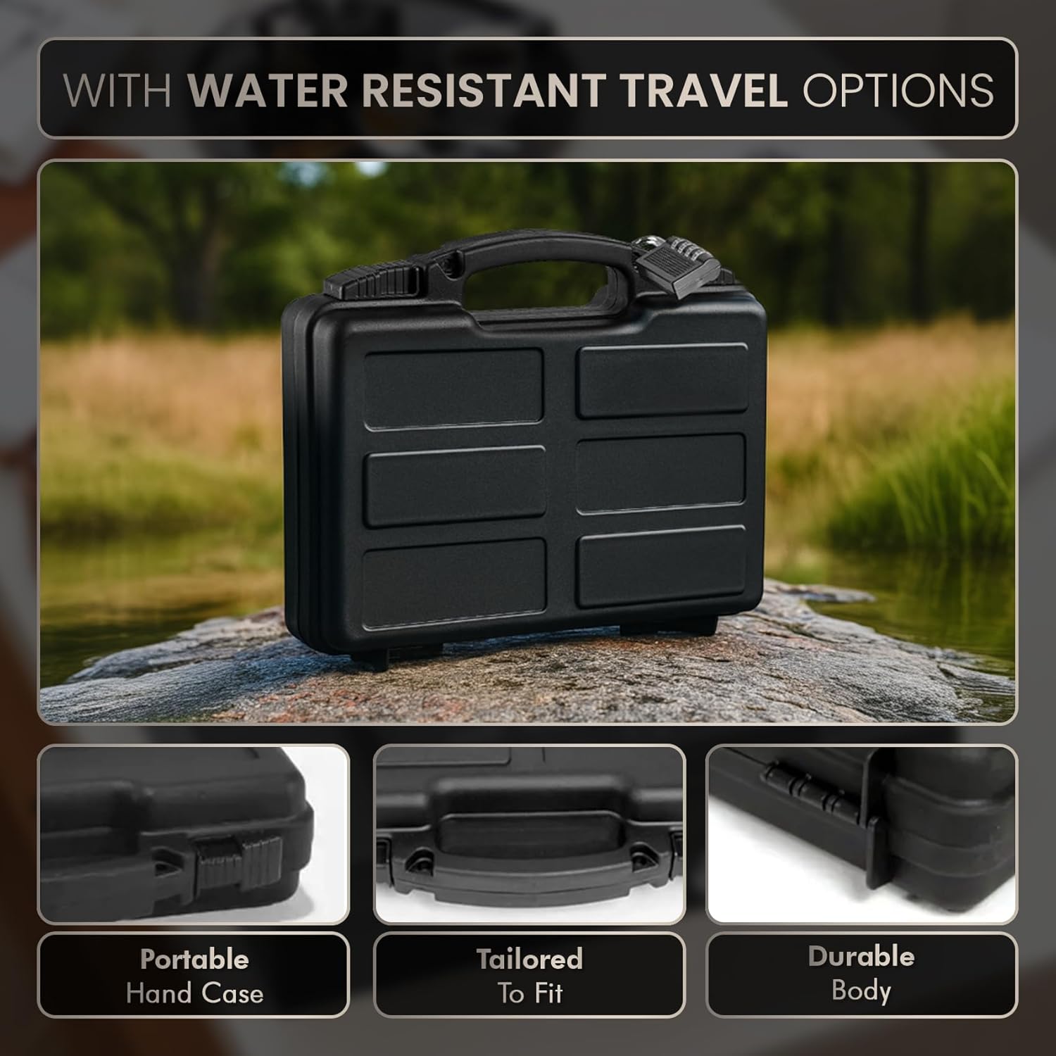 11.8" Hard Waterproof Lockable Gun Cases for Handguns with Combination Lock | Hand Gun Case Lock Box for Pistols | Pistol Case Hard Shell Box for Travel | Handguns Lockable Carrying Cases (Black) - Image 3