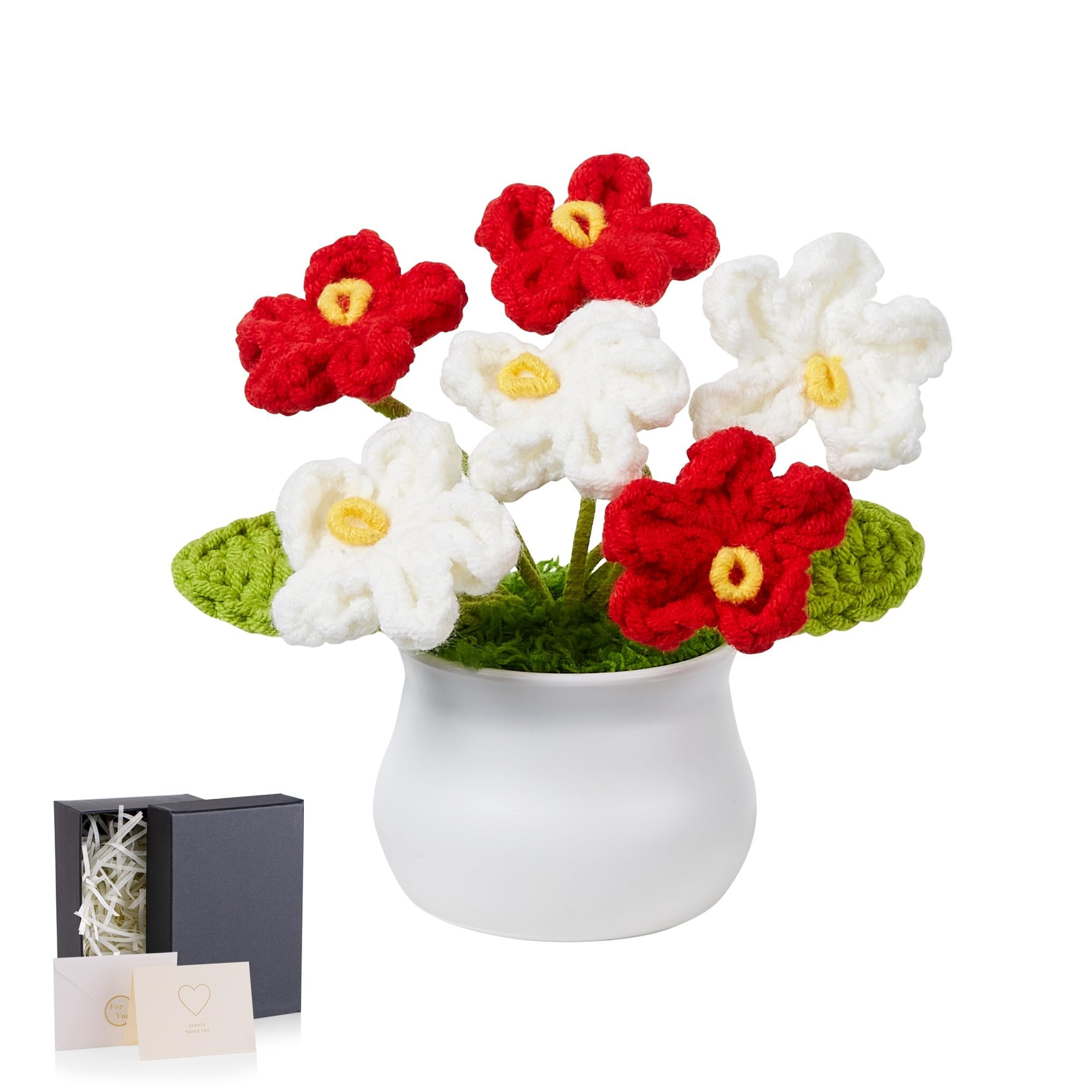 MAIBAOTA Red-White Forget Me Not Crochet Flowers Thank You Teacher Gifts