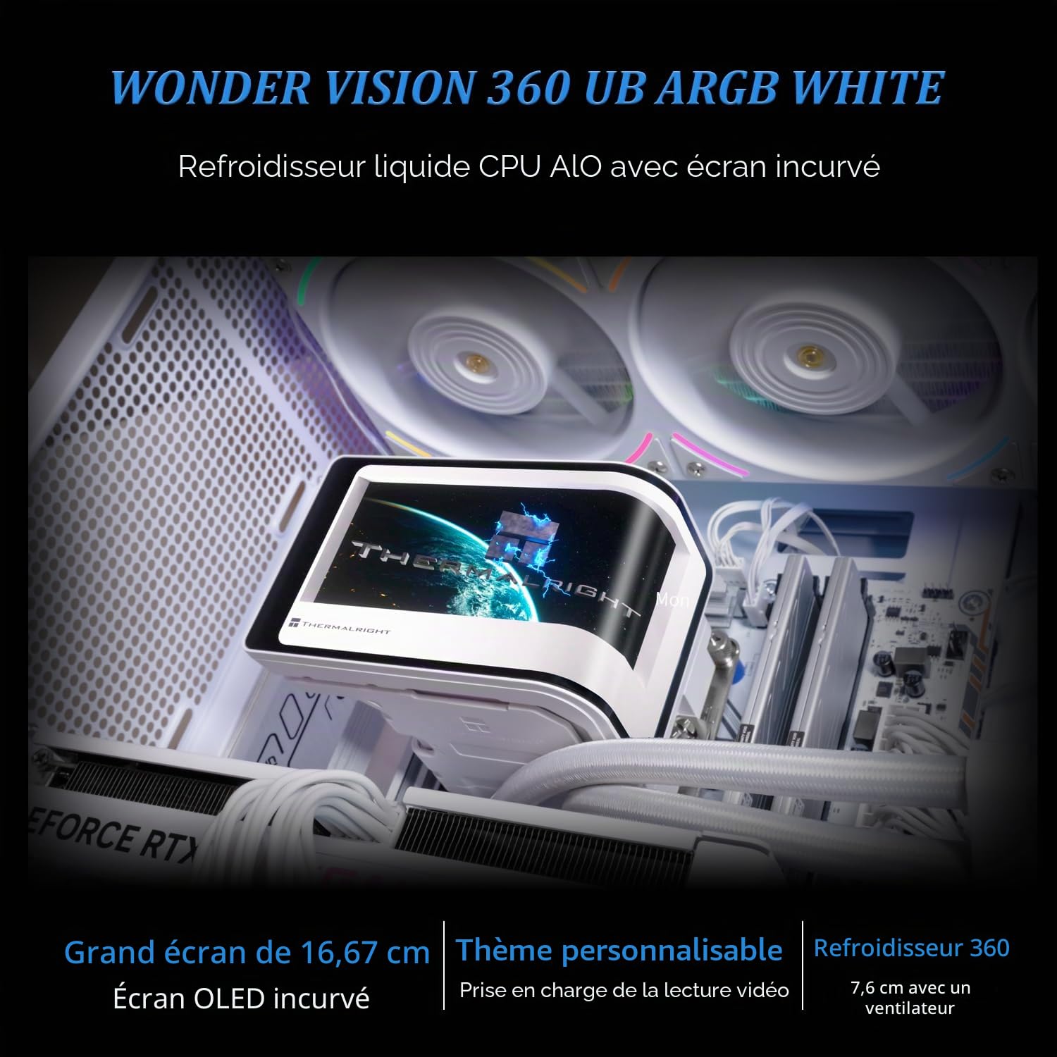 Thermalright TR Wonder Vision 360 UB ARGB Refroidisseur d'eau pour processeur,écran incurvé magnétique de 6,67",résolution 2400x1080,écran AMOLED,refroidisseur de processeur liquide pour AM4